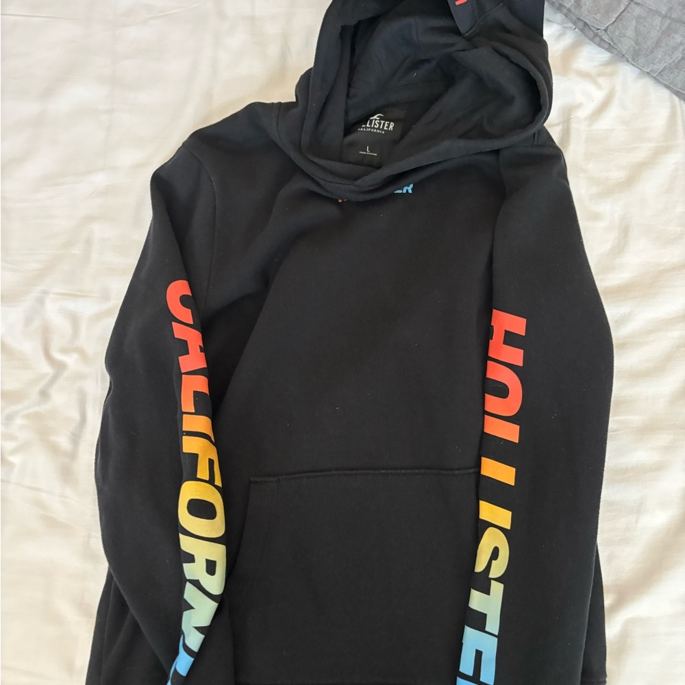 Hollister Black Hoodie with Colorful Lettering L